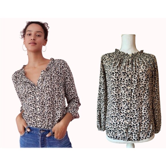 REBECCA TAYLOR $325 Leopard Cheetah 100% Silk Blouse XS Career Old Money Flowy - Picture 13 of 13